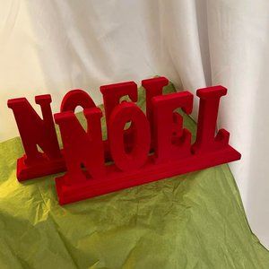 NOEL Mantle Piece Centerpiece Christmas Decor Crushed Velvet Red